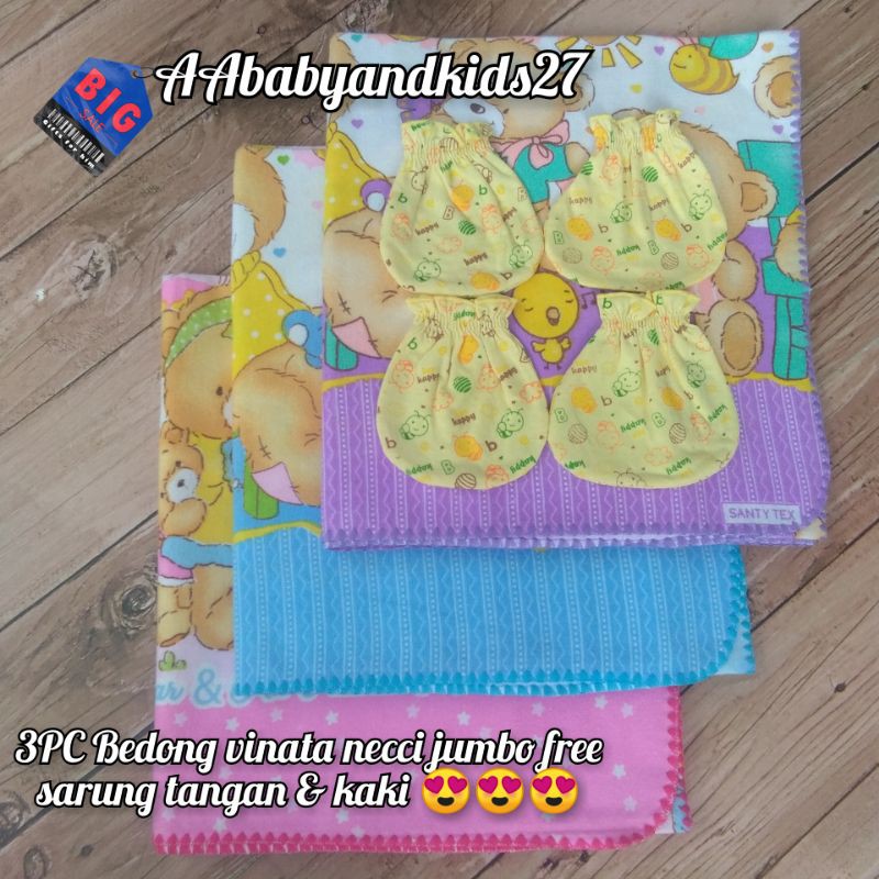 VINATA 3PC Bedong Bayi Bordir Ukuran Jumbo 120x90 Cm Free Sarung Tangan dan Kaki SNI