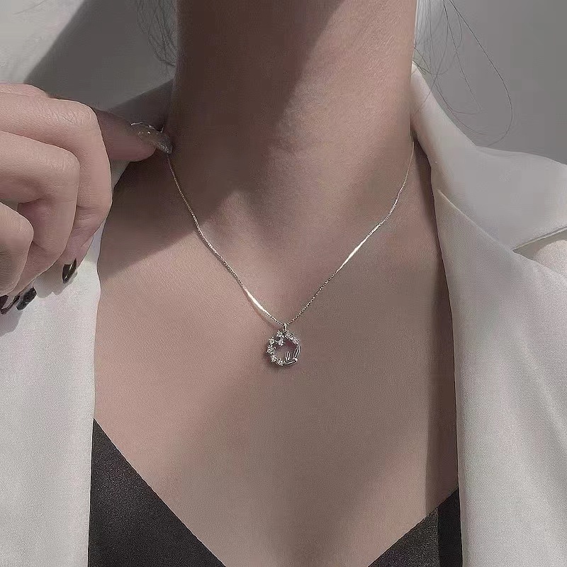 Kalung Rantai Sterling Silver 925 Dengan Liontin Bunga Untuk Wanita