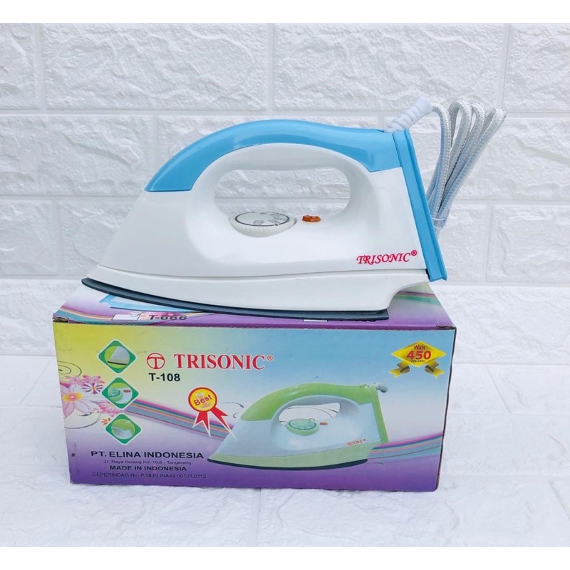 SETRIKA STRIKA GOSOKAN TEFLON TRISONIC T-108 SAKURA MURAH PUTIH BIRU