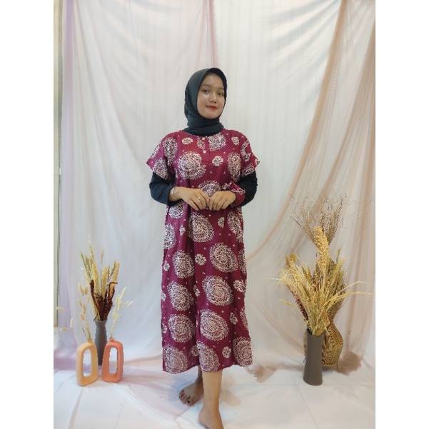 Daster Ruffle | Rufle | Viral Rayon Handprint Busui Friendly Dan Non Busui Fit XXL-[RFL] S