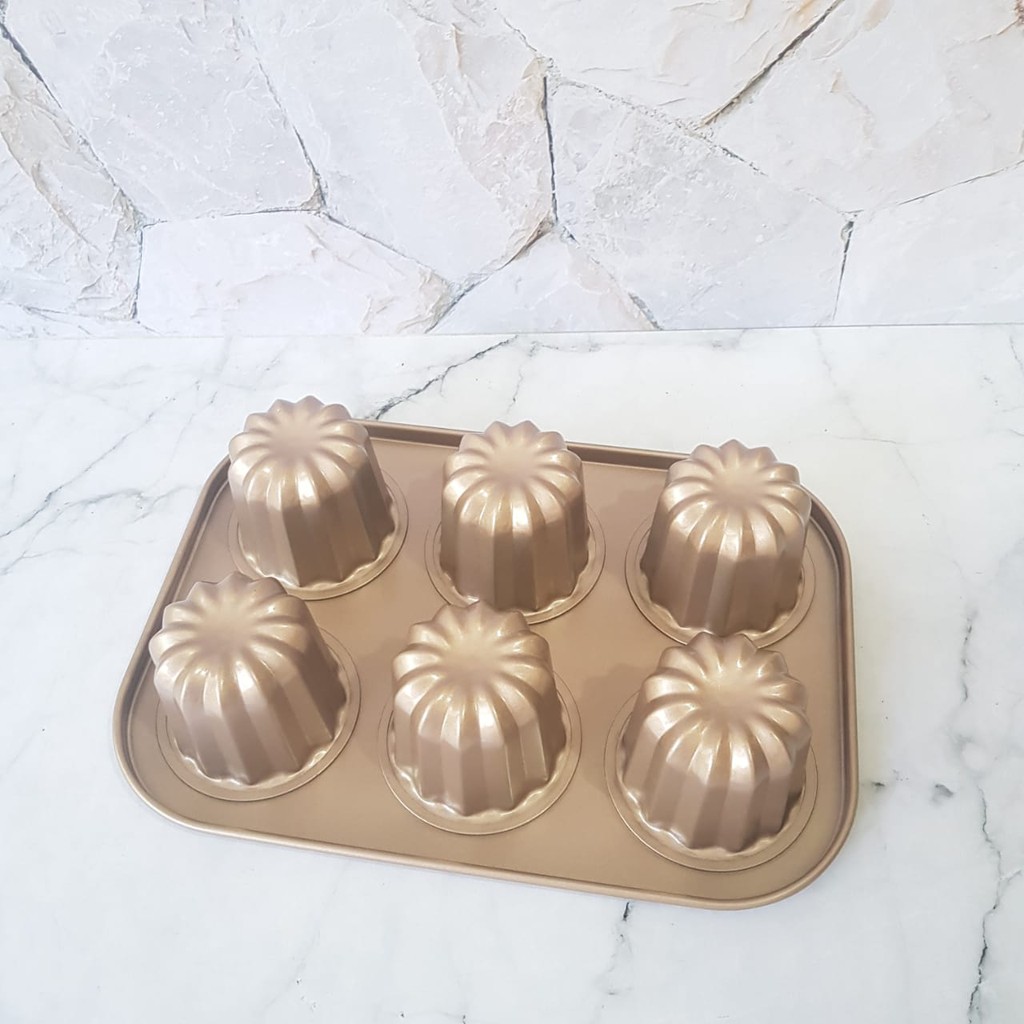 Loyang Canele 6 lubang Gold Canelle Cake Mould bake pan 6 cup