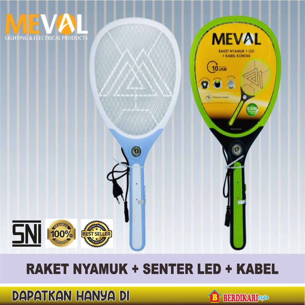 MEVAL RAKET NYAMUK + SENTER LED + KABEL