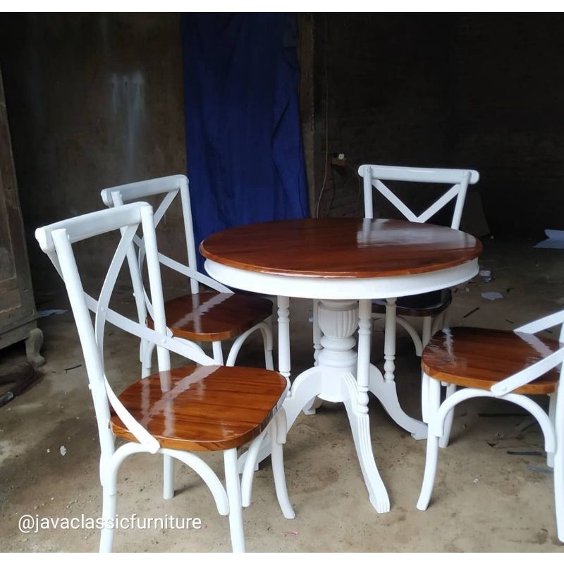 KURSI MAKAN SILANG,KURSI TIFANY SILANG MEJA BULAT 1SET-1