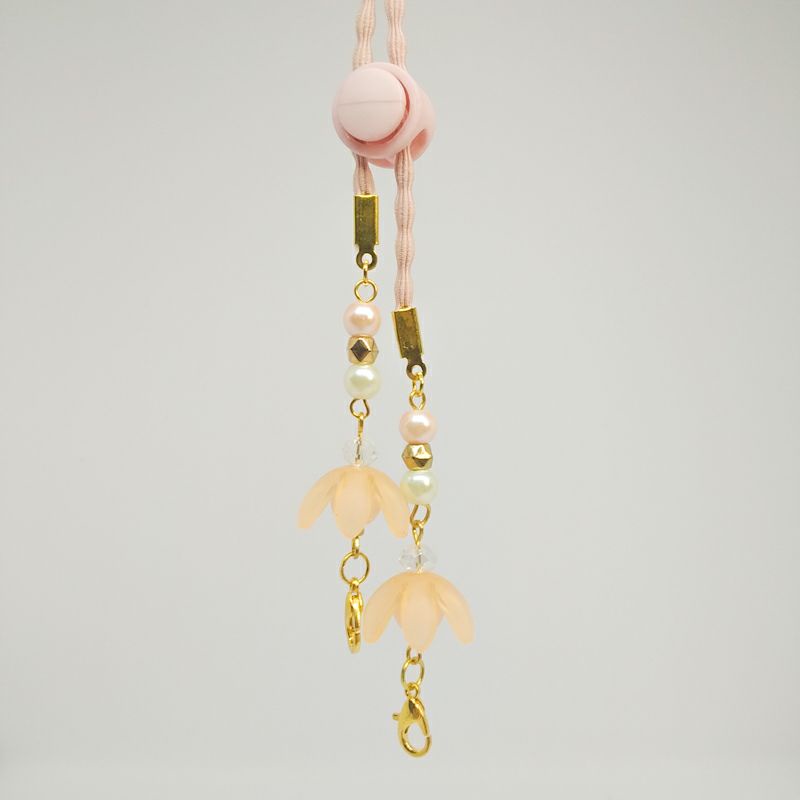 TALI MASKER KONEKTOR HIJAB / STRAP MASK 2 IN 1 KELOPAK BUNGA-Peach