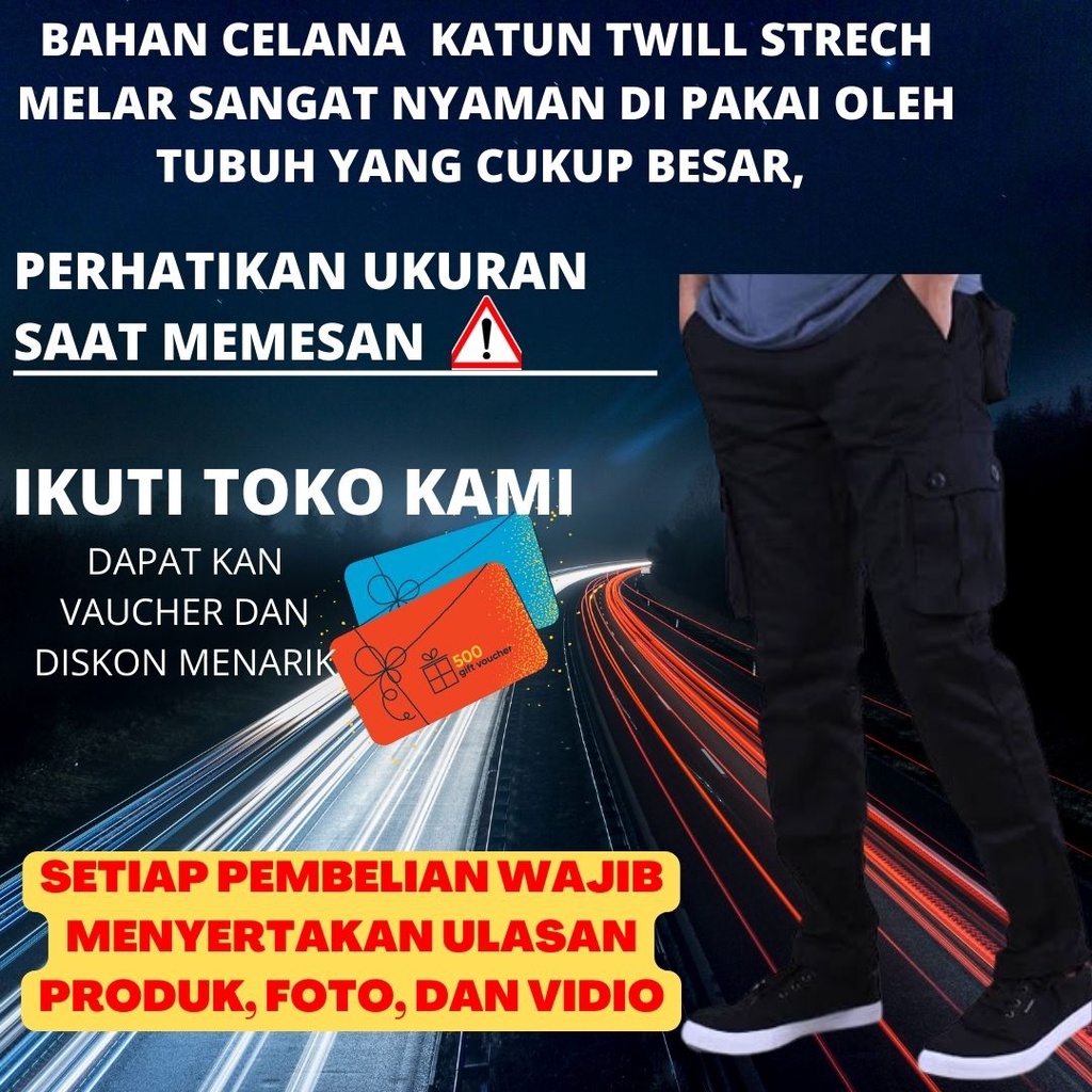 Celana Cargo Panjang Jumbo Pria big Size 50 Bahan street Melar Tebal Warna Moka