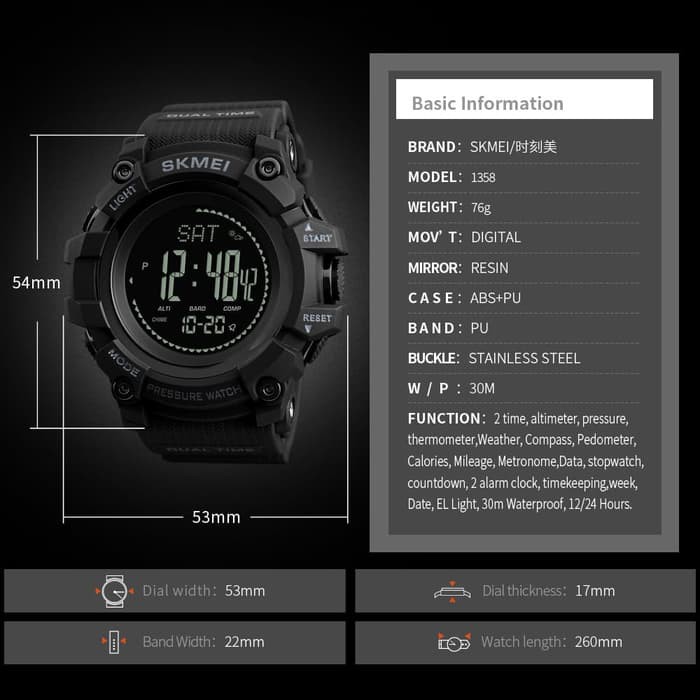 SKMEI Altimeter Original Jam Tangan Pria Outdoor Anti Air 1358 - ARMY