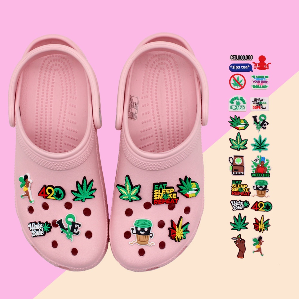 Jibbitz 1pcs Charm daun-daun hijau Crocs kartun decorate shoe accessories Bahan DIY untuk menghias sepatu Hadiah anak-anak