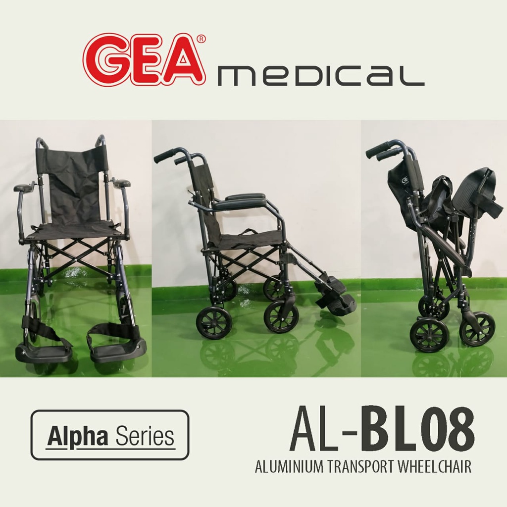 Kursi Roda Gea AL-BL08 / Alpha Series / Aluminium Transport Wheelchair / Gea / Kursi Roda