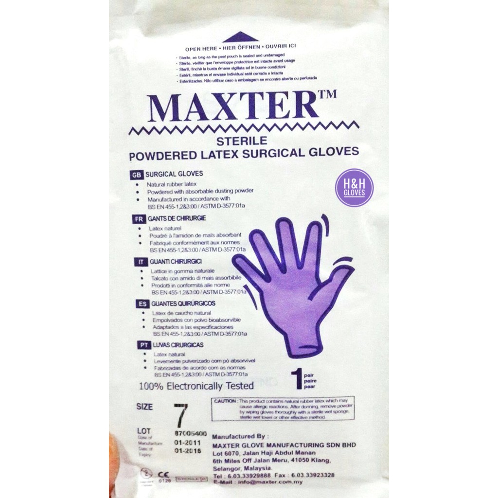 Sarung Tangan latex kesehatan / Gloves Maxter Steril / Handscoon Steril / Sarung Tangan Medis Murah / Sarung Tangan Latex Box / Sarung tangan karet latex murah Maxter Sterile Glove / Sarung Tangan Maxter Sterile Powder