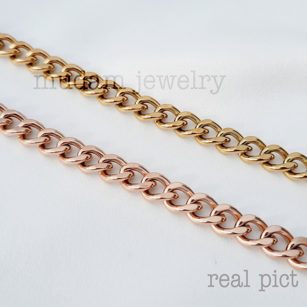 Gelang Rantai Tangan Titanium Untuk Wanita dan Pria Lebar Rantai 0,7cm Warna Rose Gold dan Gold