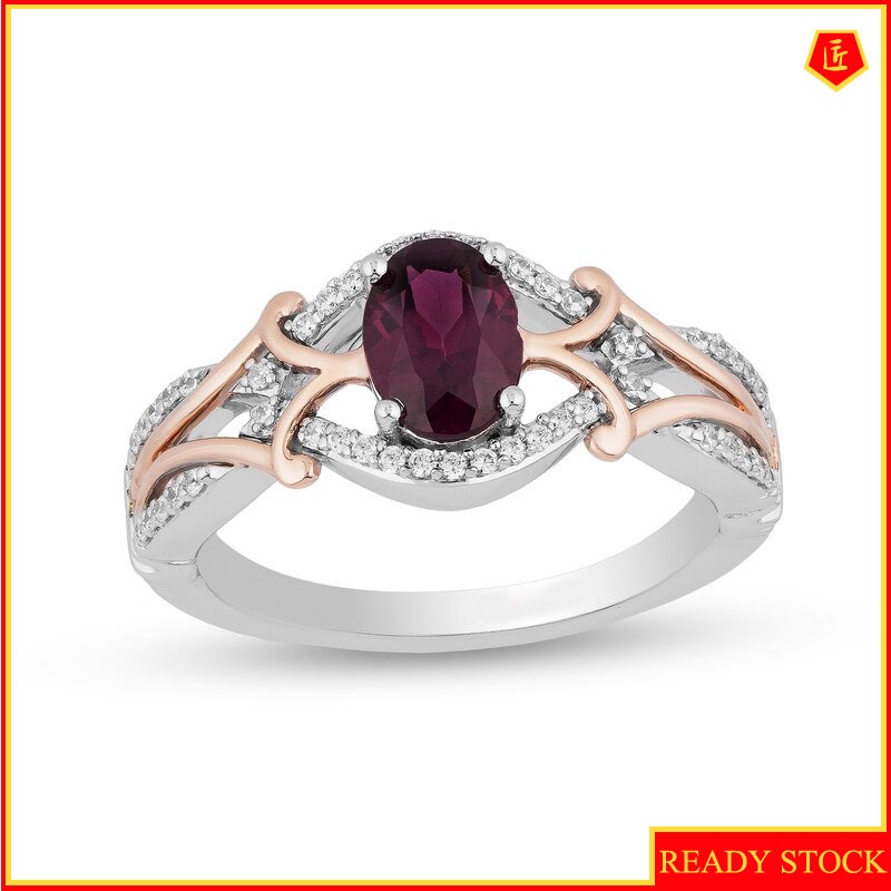 [Ready Stock]Fashion Elegant Micro Inlaid with Diamond Amethyst Double Color Ring