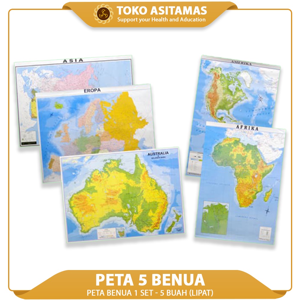 Peta 5 Benua - Lipat (1 Set = 5 Buah Peta)