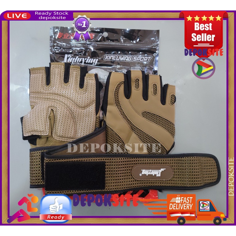 1 Pasang XLY Sarung Tangan Premium Glove Heavy Weightlifting Gym Half Finger Sports Fitness Gloves
