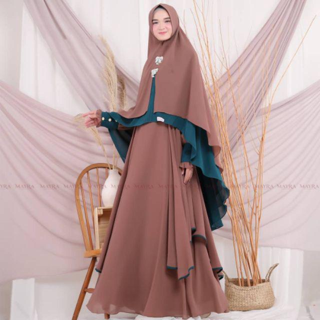 Gamis Syari Ceruty Mix Renda Depan dan Tangan | Gamis Syari Busui | Gamis Set Khimar Terbaru-kafa Choco
