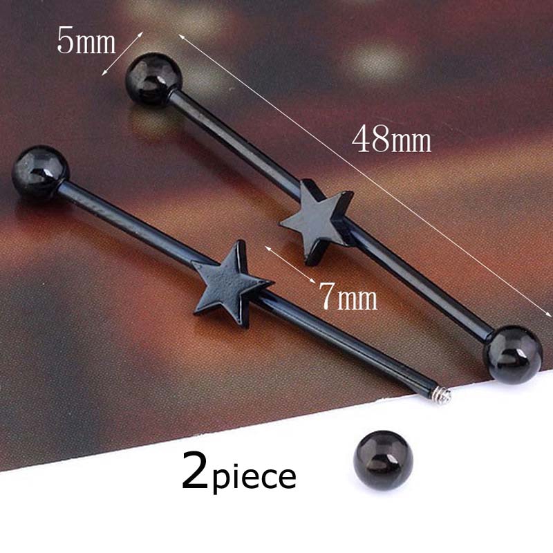 2piece Star Shape Industrial Barbell Piercing 14G Scaffold Earrings