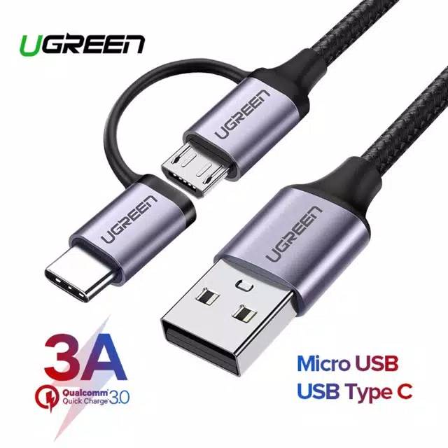 Ugreen 2 in 1 Nylon Cable Micro USB  Type C Fast Charging