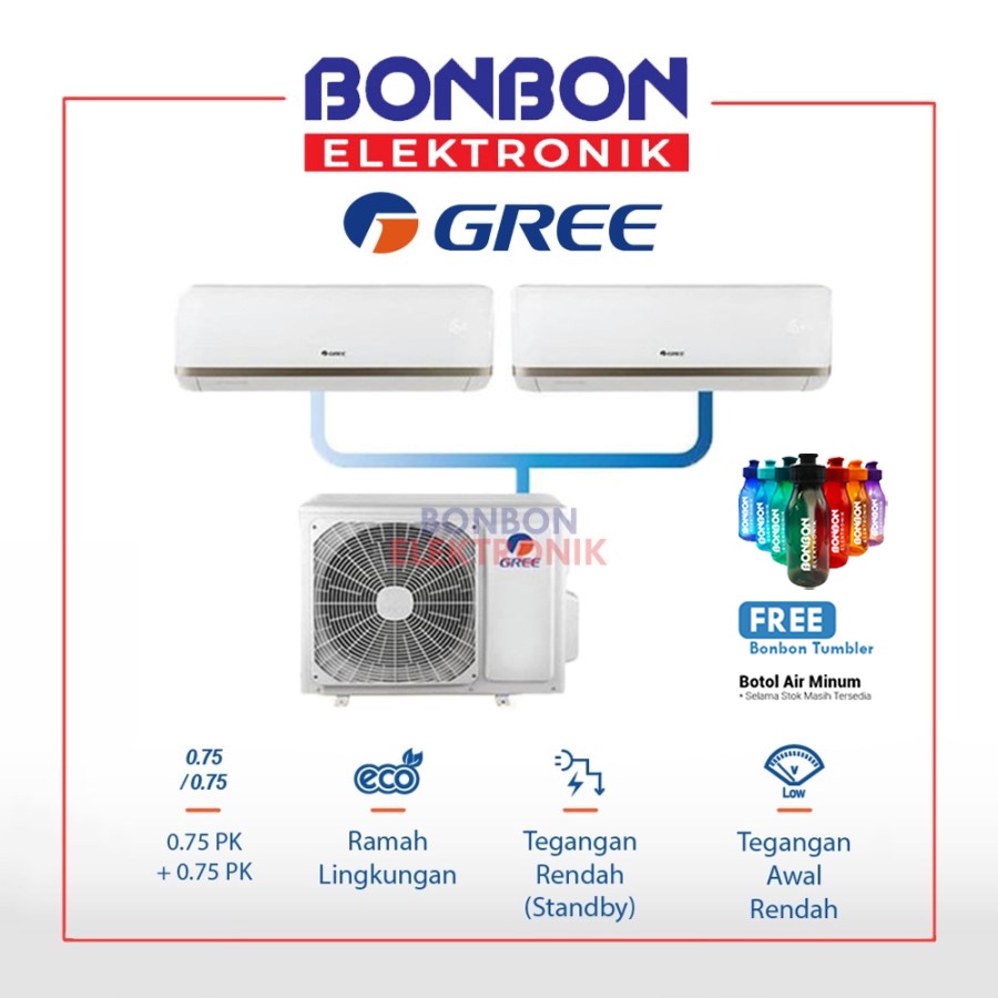 GREE AC Combo Split Inverter GWC-0707CS 2 Koneksi (3/4 PK + 3/4 PK)