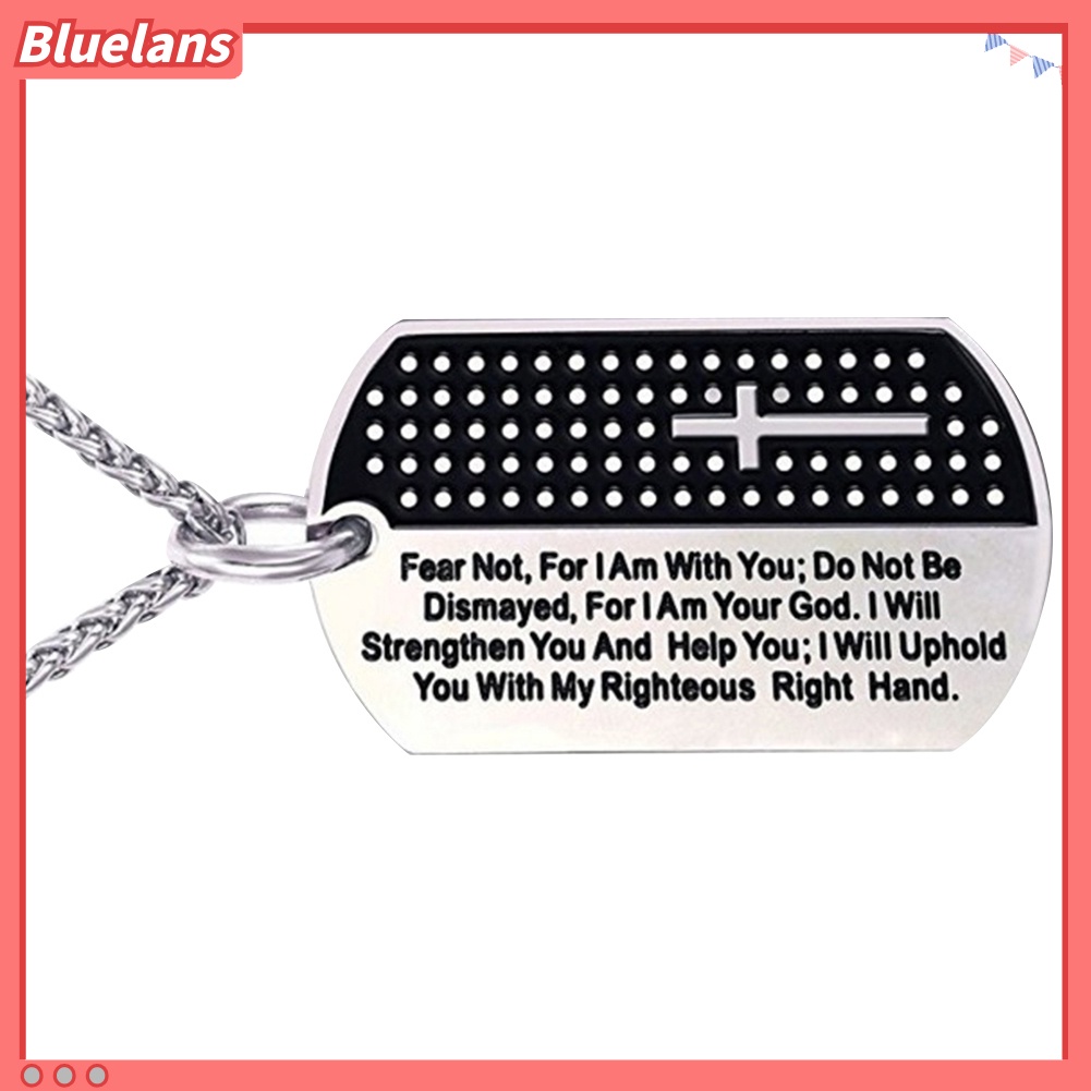 Bluelans Stainless Steel Dog Tag Cross Bible Verse Pendant Men Necklace Christian Jewelry