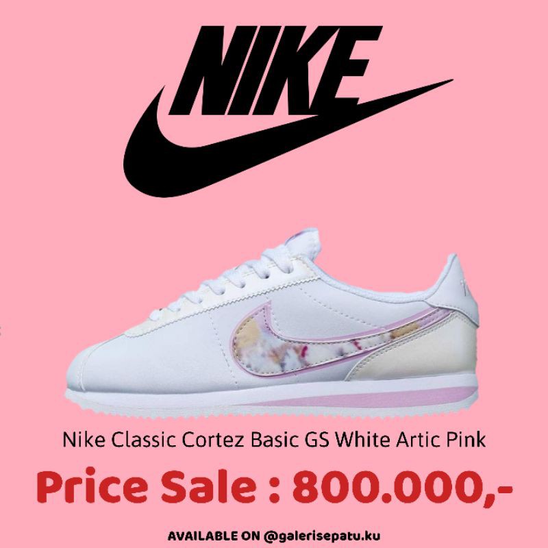Sepatu Wanita Nike Classic Cortez Basic GS White Artic Pink ORIGINAL BRAND