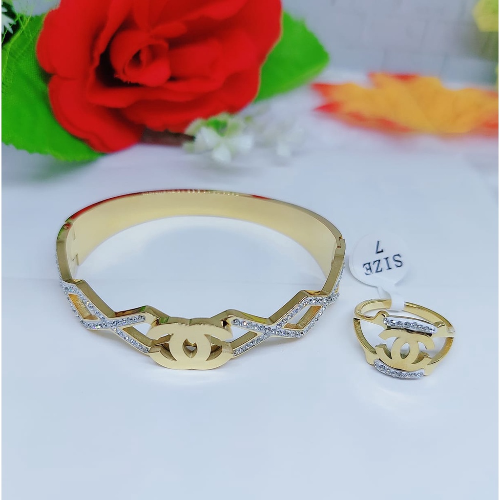 Gelang &amp; Cincin Titanium Set Permata CC Y002