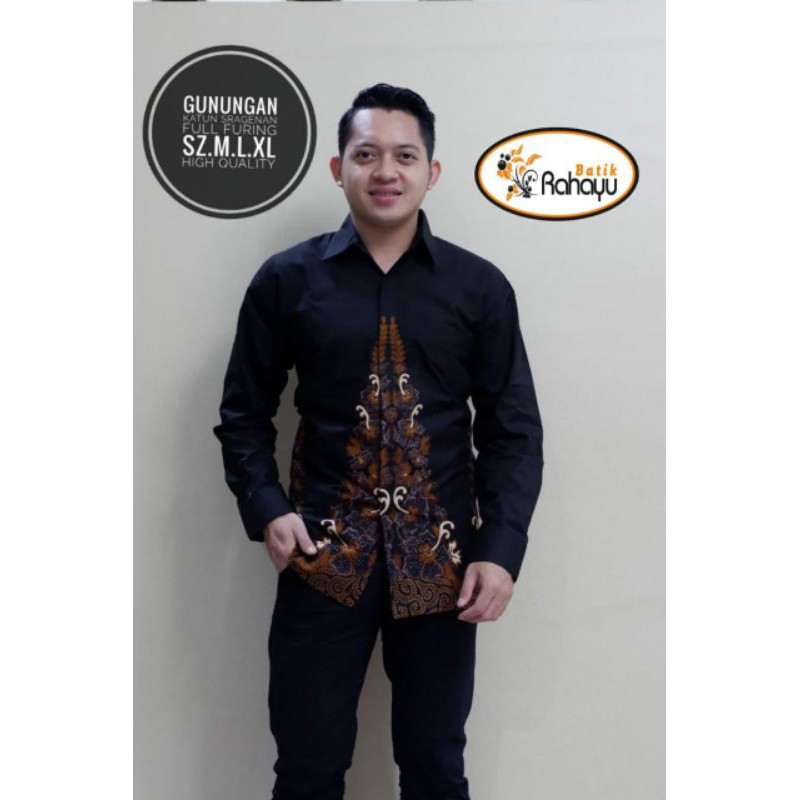 Kemeja Batik Lengan Panjang Pria Batik Pria Hitam Lengan Panjang GUNUNGAN