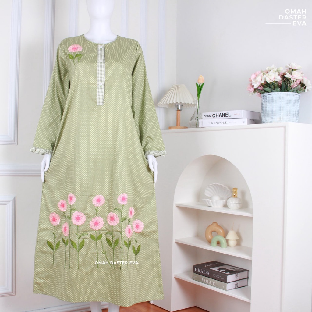 Daster Panjang Hijau Bordir Original Omah Daster Eva Busui Friendly