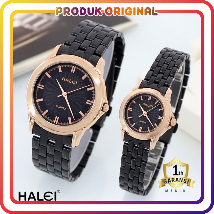 COD JAM TANGAN COUPLE HALEI ORIGINAL 431 RANTAI HITAM WATER RESISTANT STAINLES STEEL