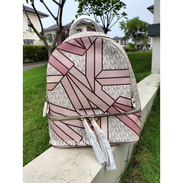 Tas MK original - Michael kors rhea medium backpack in signature vanilla rose multi