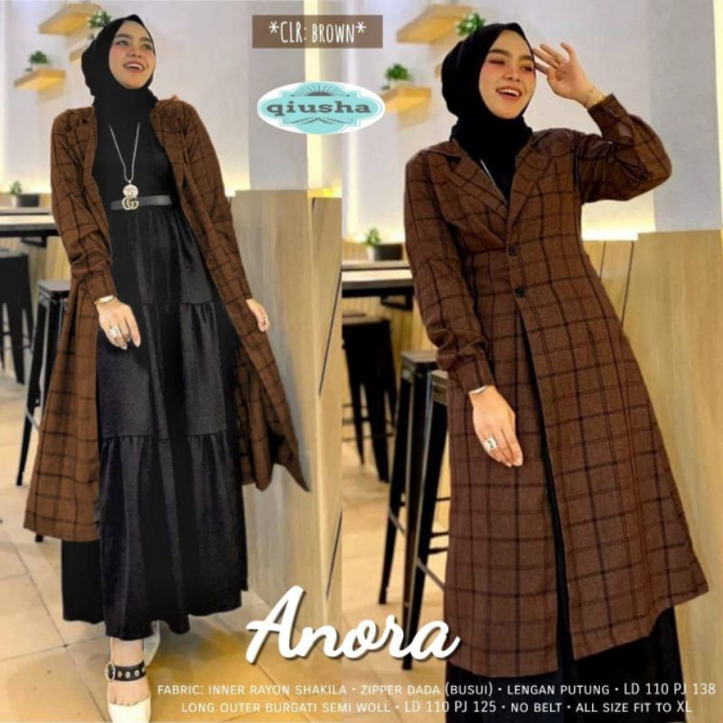 ANORA SET DRESS / SETELAN DRESS GAMIS CARDIGAN PANJANG KOTAK QIUSHA