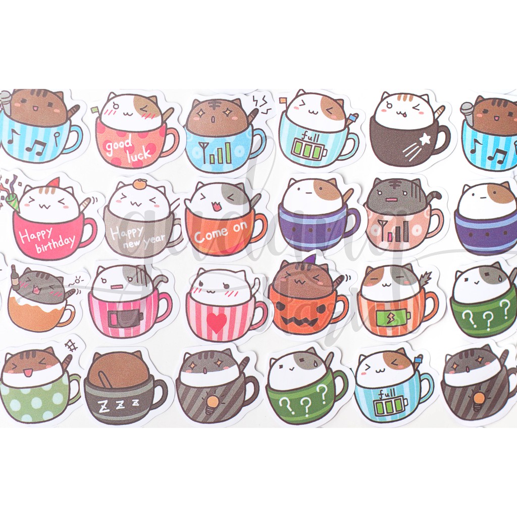 Stiker Cat in Mug Kucing Cangkir Sticker DIY Scrapbook GH 303419