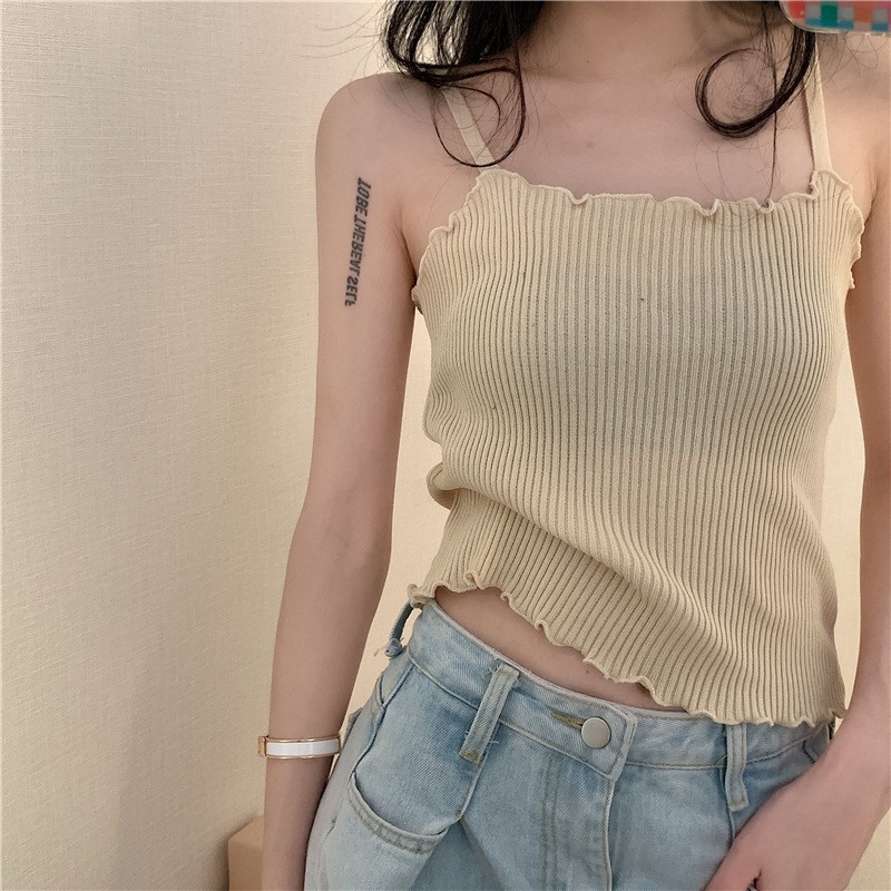 Korean Knit Tank Top Wanita Rajut Polos C049-5