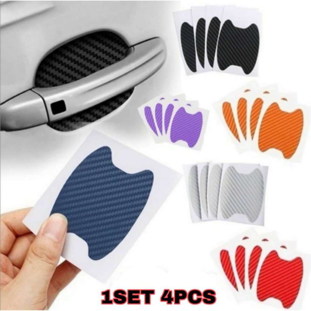 4pcs Stiker Pelindung Handle Pintu Mobil Universal Bahan Carbon Fiber