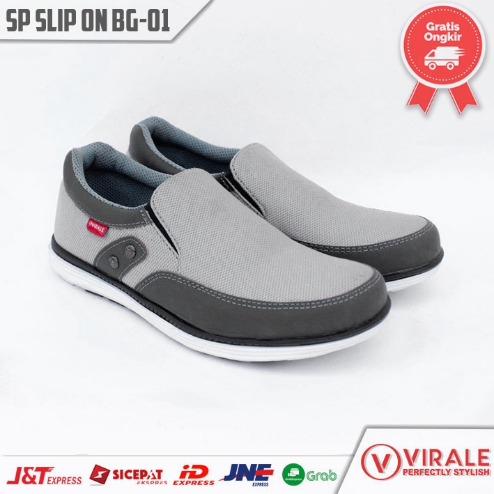 Sepatu Slip On Pria Virale / Sepatu Selop Pria Casual BG 01 ABU