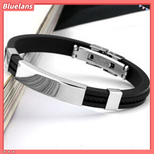 Bluelans Men Women Cool Stainless Steel Rubber Wristband Bangle Clasp Cuff Bracelet