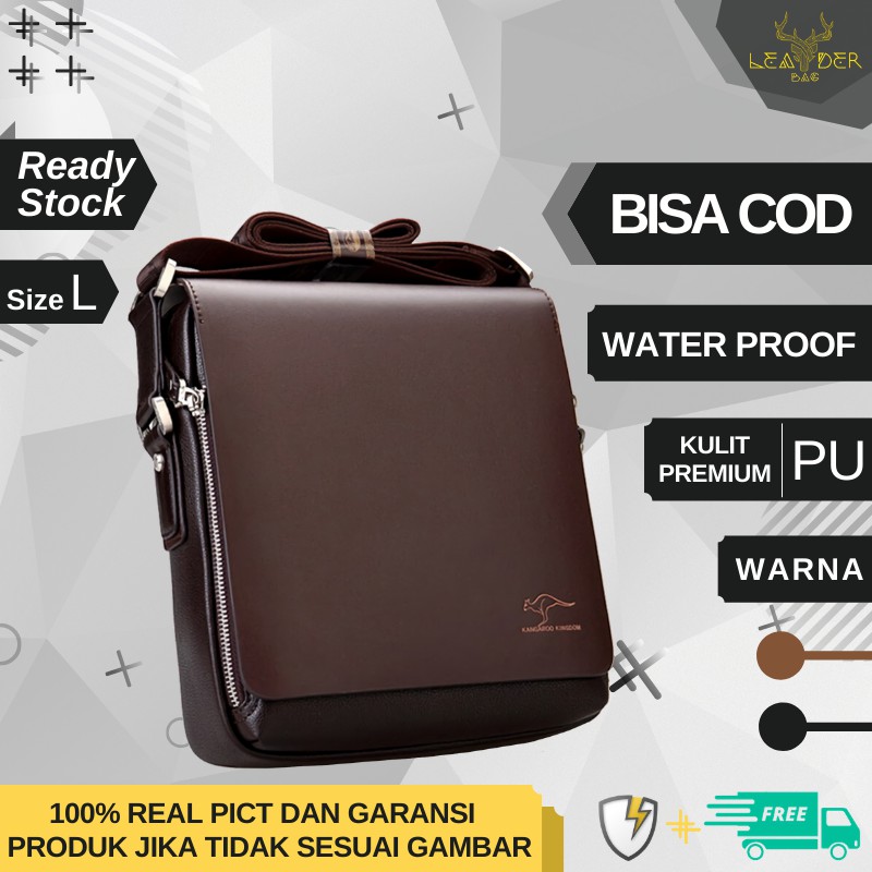 Tas Selempang Pria Kulit Asli Original Kangaroo Kingdom Warna Hitam Dan Coklat Model Terbaru 2021