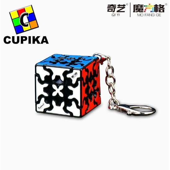 Rubik QiYi Gear Cube 3x3 Keychain 3x3x3 Black Base Gantungan Kunci