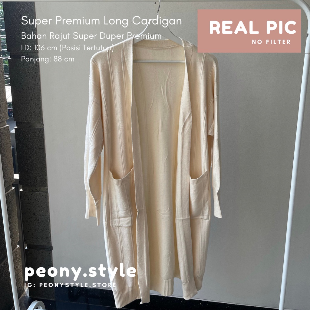 KADIGAN PANJANG RAJUT PREMIUM LENGAN PANJANG POLOS WANITA KOREAN STYLE-Premium Cream