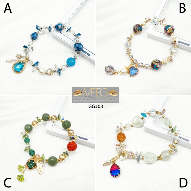 Meeg Acc - Gelang Batu Cristal Luxury Free Box Gelang Serut Titanium Aksesoris Fashin Wanita Gelang 