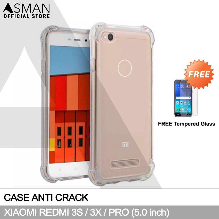 Anti Crack Xiaomi Redmi 3S / 3X / 3 Pro (5.0&quot;) | Soft Case Anti Bentur + FREE Tempered Glass