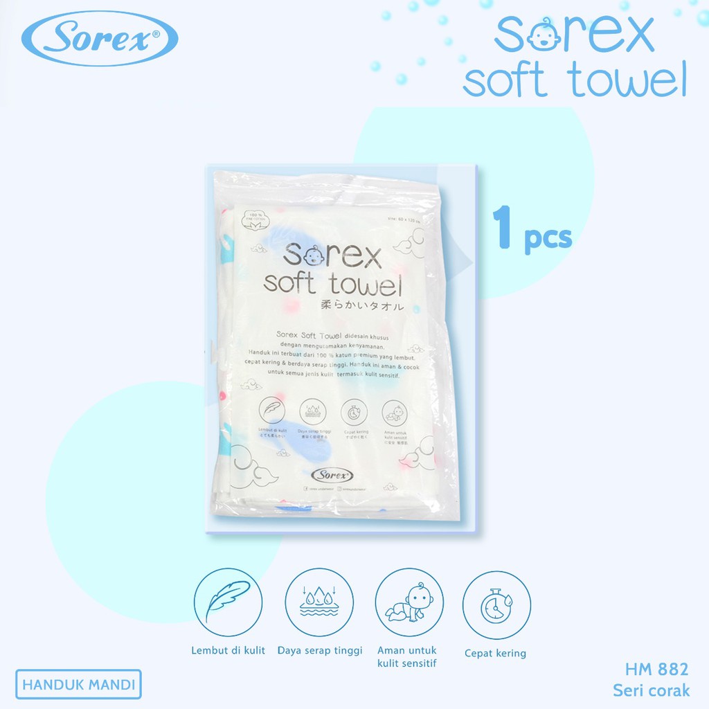 Sorex Handuk Mandi Bayi dan Balita 100 % Katun Premium Lembut Daya Serap Tinggi Soft Towel HM 882