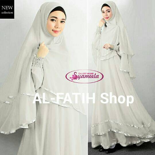 PREMIUM SETELAN GAMIS CERUTI DAN JILBAB CERUTI PUTIH GAUN PESTA MEWAH GROSIR