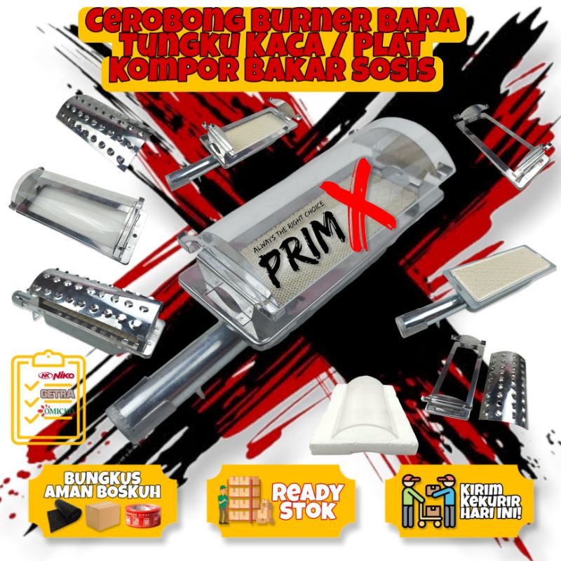 Cerobong Burner Bara Tungku Plat Besi Kaca Kompor Roaster Bakar Sosis