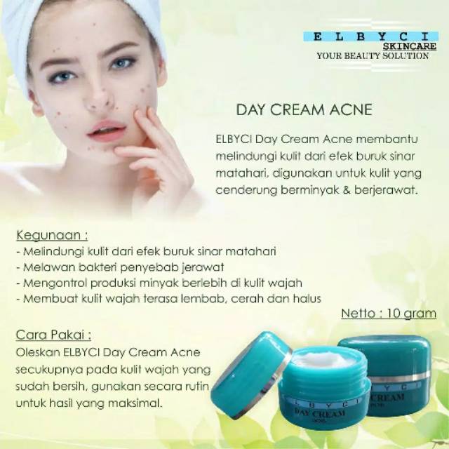 CREAM UNTUK KULIT BERJERAWAT/ CREAM SIANG/ PERAWATAN WAJAH/ SKINCARE BY ELBYCI (DAY CREAM ACNE)