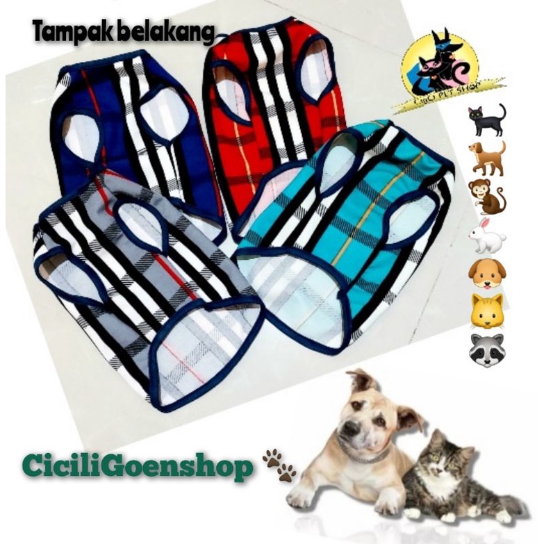 baju motif tartan kotak anjing kucing vest murah elegant simple