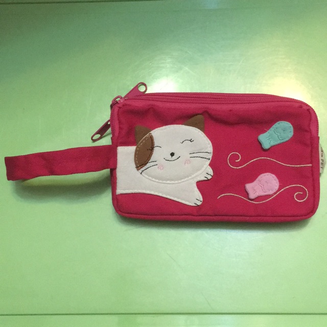 Dompet koin bahan kain zipper lucky cat khas jepang handmade
