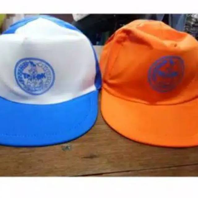 Topi TK Biru &amp; Oranye Premium Pet Mika Tebal