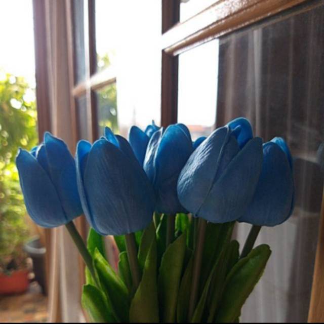 Bunga Tulip Artificial Latex (Biru)