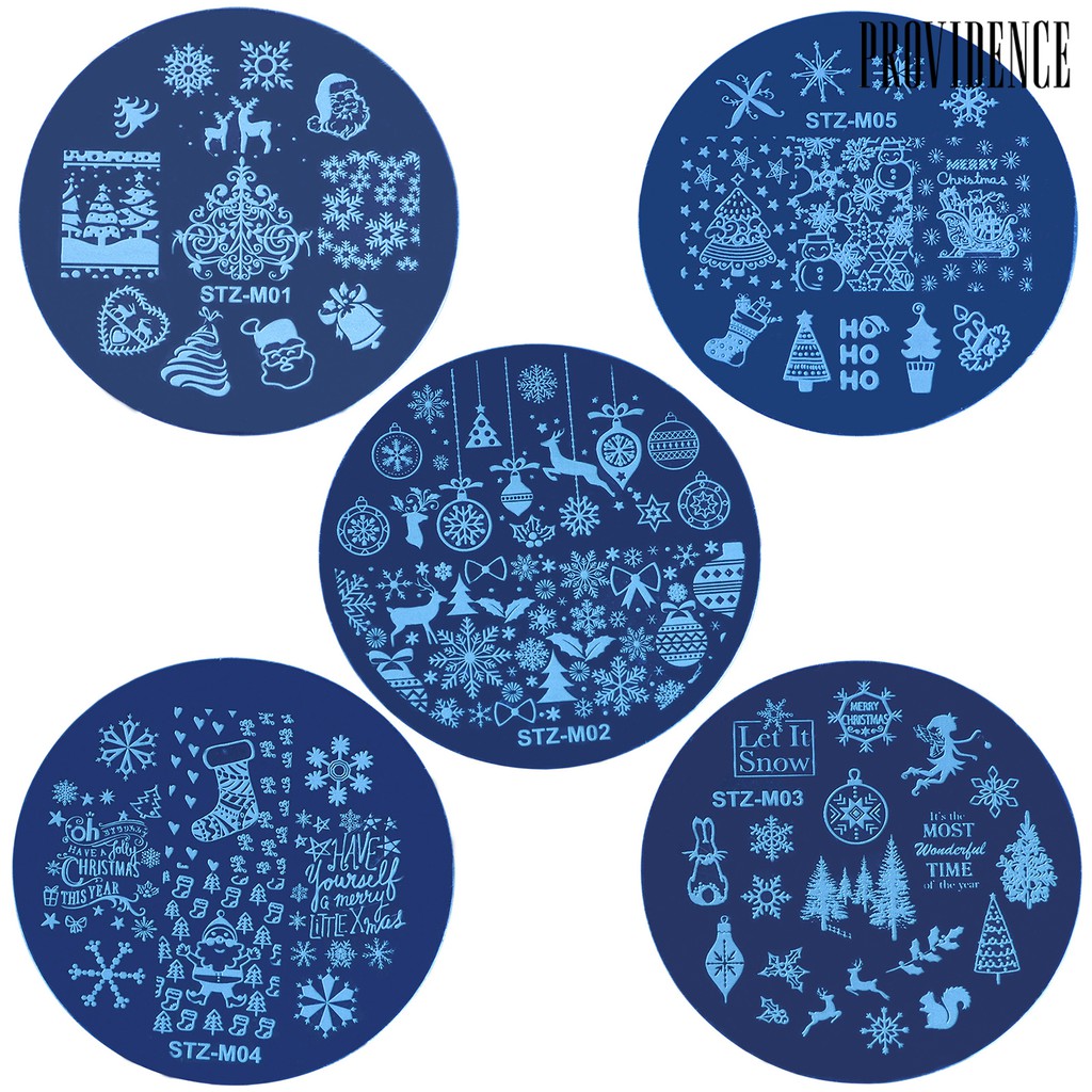 Providence 5Pcs Round Christmas Nail Art Stamping Plate Stamp Image Manicure Templates