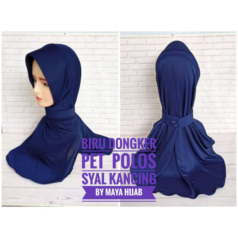 ❤️Jilbab Biru Dongker pet polos syal kancing❤️