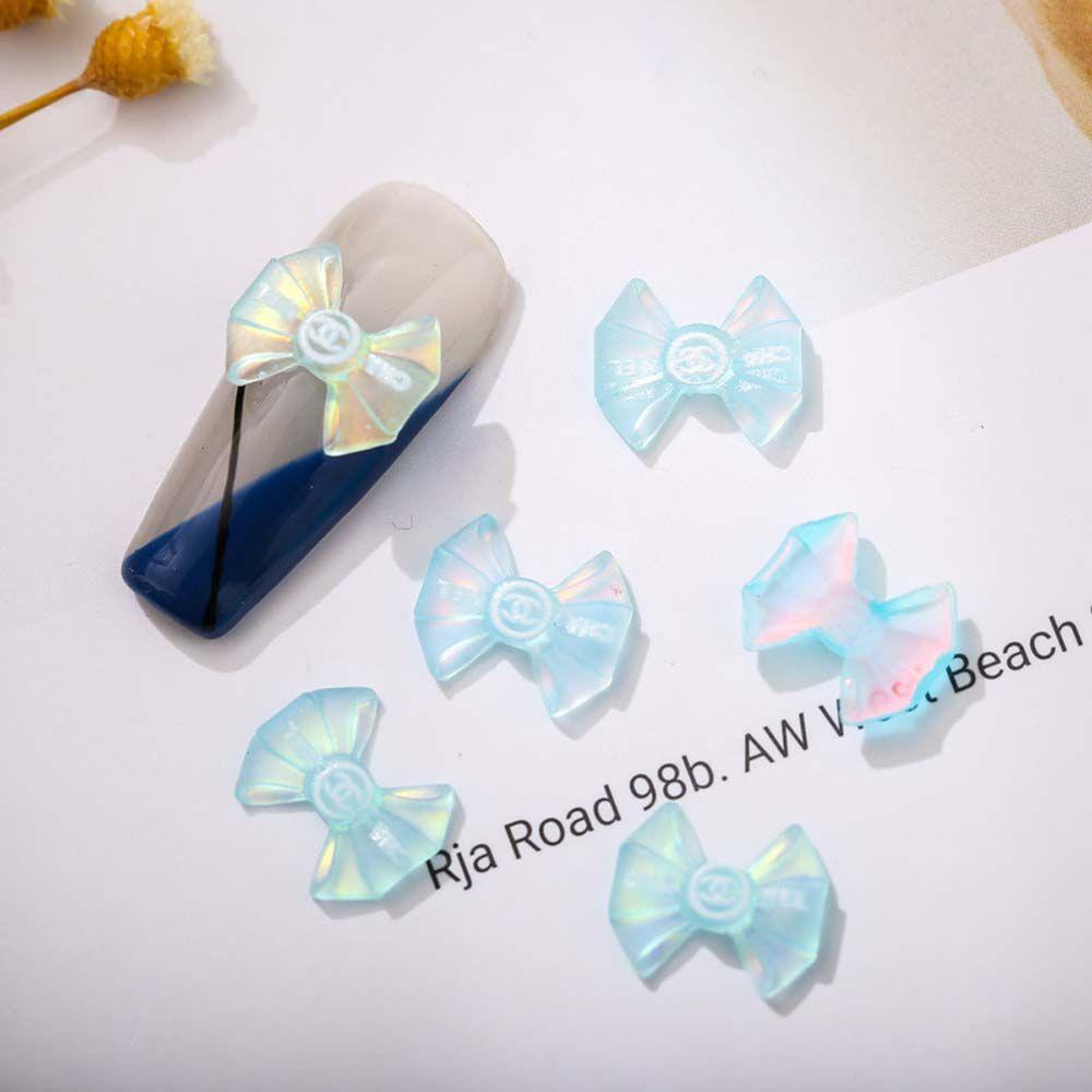 AUGUSTINA Dekorasi Nail Art Agustina 20pcs Kawaii 3D Flat Back Bow AB Kristal Manikur Aksesoris